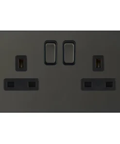 Selectric 5MPLUS-12-22 5M-PLUS Screwless 2 Gang 13A Switched DP Socket Outlet with 2 Earth Terminals - Dark Bronze, Black Insert