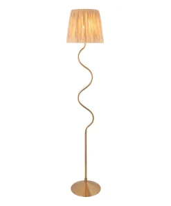 Endon 114224 Wriggle Floor Brushed aged brass plate & natural raffia 10W LED E27 (Required)