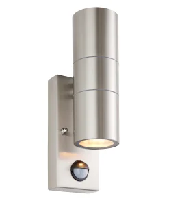 Saxby 121029 Scope GU10 IP65 Fixed Up/Down Wall Light with PIR & Photocell - Stainless Steel (Lamp Not Included)