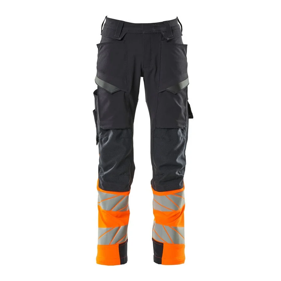 Mascot Accelerate Safe Trousers with Kneepad Pockets - Dark Navy/Hi-Vis Orange