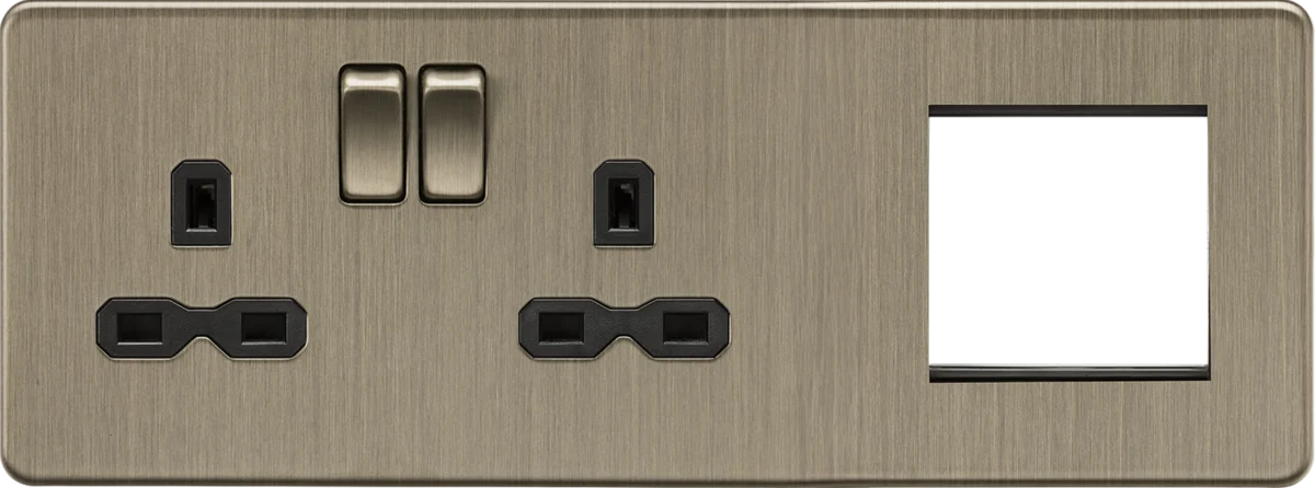 Knightsbridge SFR192LAB Screwless 13A 2G DP Socket + 2G Modular Combination Plate (L) - Antique Brass - Image 2