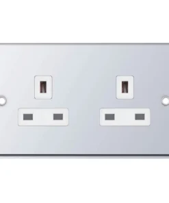 Selectric 7MPRO-320 7M-PRO 2 Gang 13A Unswitched Socket Outlet with 2 Earth Terminals - Polished Chrome, White Insert
