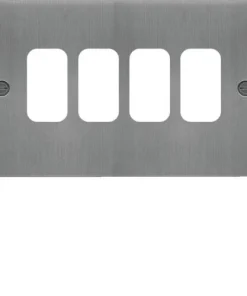 Alternative view of Hager WFGP4BS Sollysta Flat Plate 4G Grid Front Plate - Brushed Steel