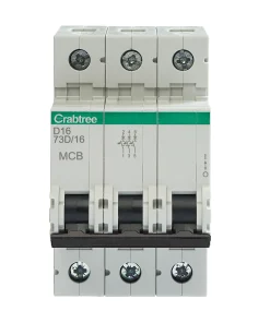 Crabtree 73D/16 Polestar Compact 16A D Curve 16kA TP MCB