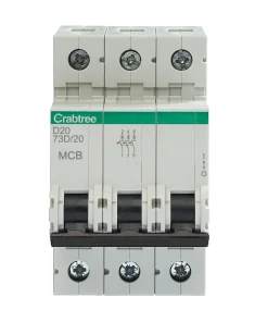 Alternative view of Crabtree 73D/20 Polestar Compact 20A D Curve 16kA TP MCB