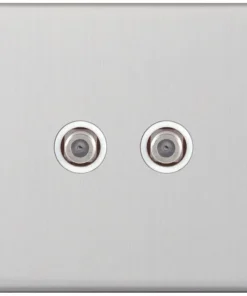 Selectric 5MPLUS-745 5M-PLUS Screwless 2 Gang F-Type Satellite Socket - Satin Chrome, White Insert