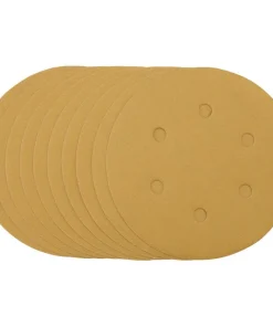 Draper Tools Gold Sanding Discs With Hook & Loop, 150mm, 320 Grit, 6 Dust Extraction Holes (Pack Of 10)