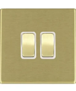 Hamilton 7G22R22SB-W Hartland G2 Screwless 2G 10AX 2 Way Plate Switch - Satin Brass, White Insert