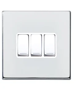 Alternative view of Hamilton 7G27R23BC-W Hartland G2 Screwless 3G 10AX 2 Way Plate Switch - Bright Chrome, White Insert