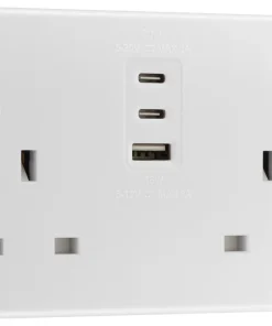 BG 822UACC30 White Round Edge 13A Double Socket + 2xUSB C +1xUSB A(30W)
