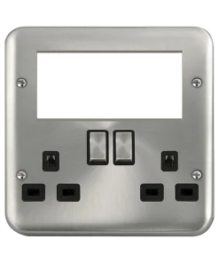 Click Deco Plus DPSC604BK 2 Gang 3 Pin Safety Shutter Switched Socket with Quad New Media Apertures - Satin Chrome (Black)