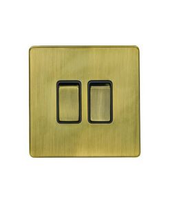 Alternative view of EUROLITE CONCEALED ANTIQUE BRASS 2 GANG 10A 2WAY SWITCH WITH BLACK TRIM