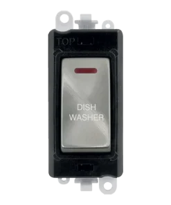 Click GridPro GM2218BKSC-DW 20AX Double Pole Switch with LED Module printed "Dishwasher" - Satin Chrome (Black)
