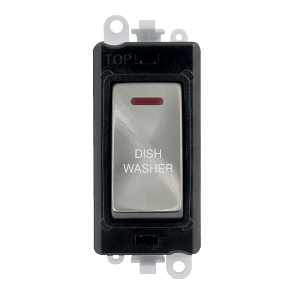 Click GridPro GM2218BKSC-DW 20AX Double Pole Switch with LED Module printed "Dishwasher" - Satin Chrome (Black) - Image 2
