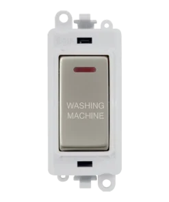 Click GridPro GM2218PWPN-WM 20AX Double Pole Switch with LED Module printed "Washing Machine" - Pearl Nickel (Polar White)