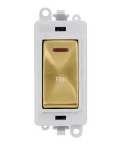 Alternative view of Click GridPro GM2218PWSB-FN 20AX Double Pole Switch with LED Module printed "Fan" - Satin Brass (Polar White)