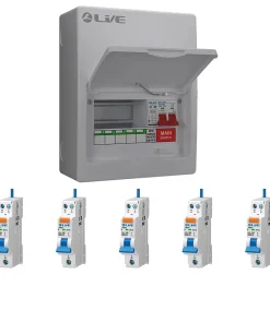 LIVE Electrical LSMC8M-SP 5 Usable Way 20/40kA T2 SPD Metal Consumer Unit & 5 AMR Type A Bi-Directional RCBOs