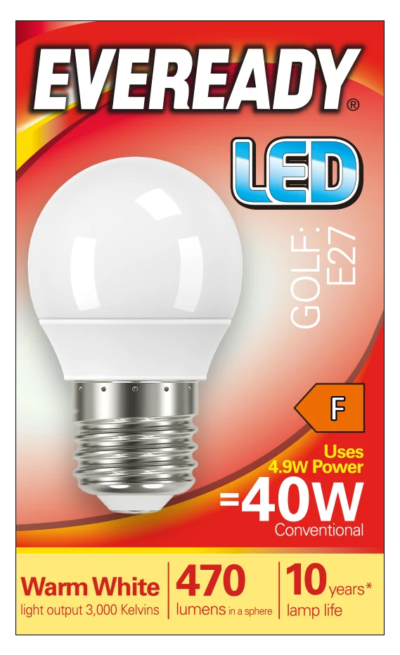 Eveready S13606 E27 ES Golf LED Bulb Opal 4.9W 470lm Warm White 3000K (5 Pack) - Image 4