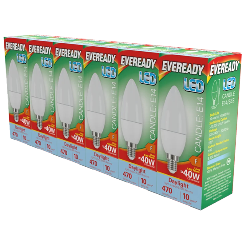 Eveready S29508 E14 SES Candle LED Bulb Opal 4.9W 470lm Daylight 6500K (5+1 Pack) - Image 2
