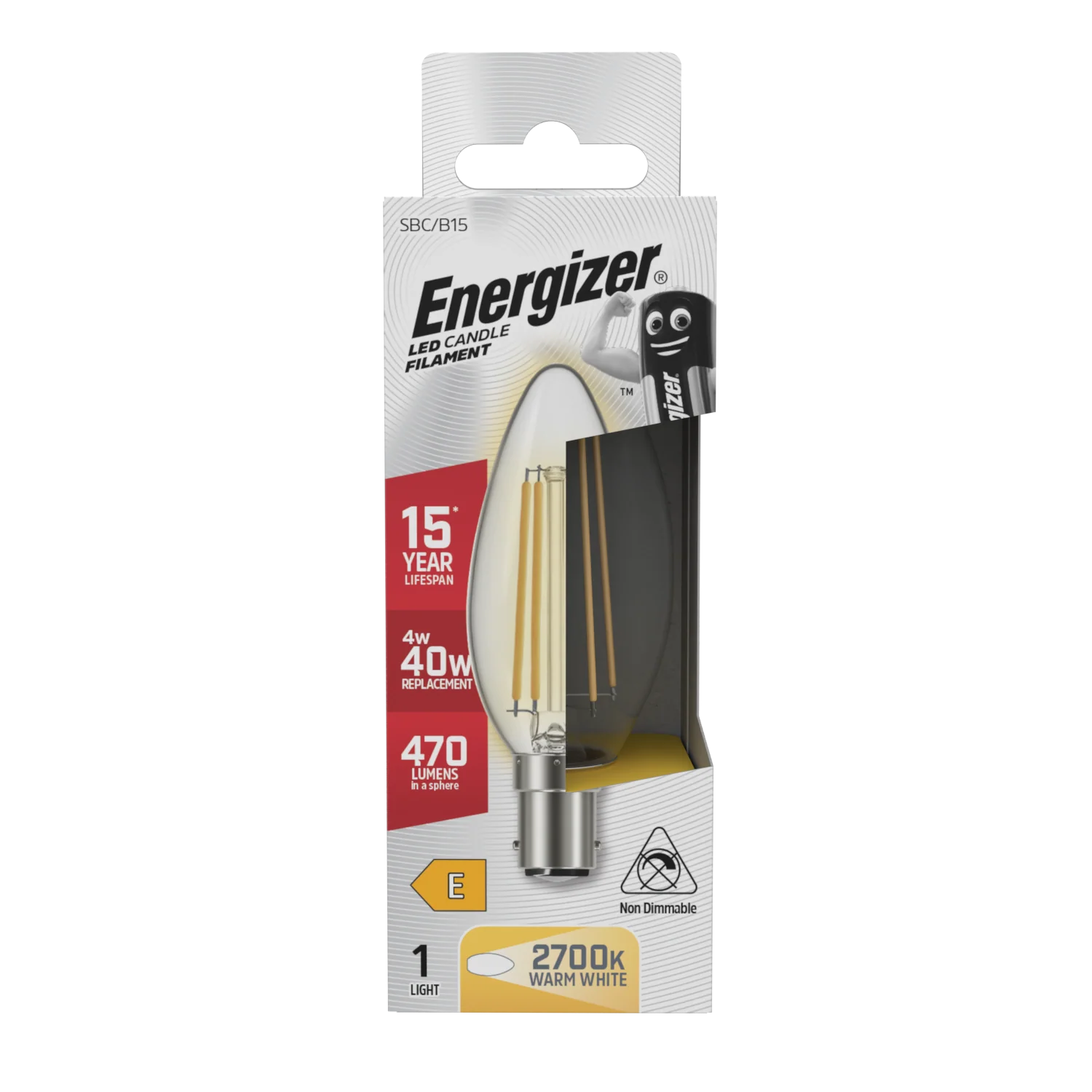 Energizer S29785 4W 470lm B15 SBS Candle Filament LED Bulb Warm White 2700K - Image 2