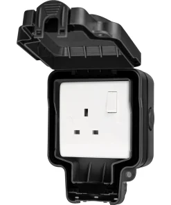 LIVE Electrical WJ1G2P-B Weatherproof IP66 1 Gang 13A Double Pole Switched Socket - Black