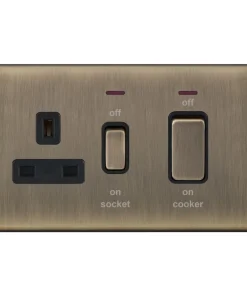 Alternative view of Selectric 5MPLUS-631 5M-PLUS Screwless 45A Cooker Unit with 13A Switched Socket & Neon - Antique Brass, Black Insert