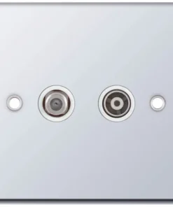 Selectric DSL336 5M 1x F-Type Satellite & 1x Isolated Coaxial TV Socket - Polished Chrome, White Insert