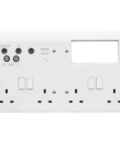 Alternative view of MK Logic Plus K2740WHI White Moulded 13A 4G DP Multimedia Plate with TV/FM/DAB/SAT Telephone & 4x Euro Aperture