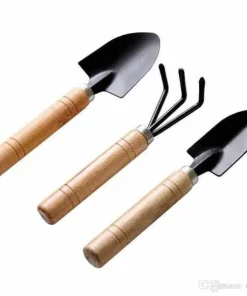3 Pcs Mini Garden Tool Set Gardening Shovels + Claw + Rake With Wooden Handles Metal