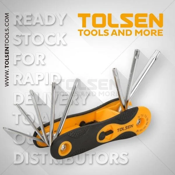 8Pcs Folding Torx Hex Key Set T9- T10- T15- T20- T25- T27- T30- T40 Tolsen Brand 20059