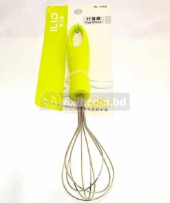Stainless Steel Egg Whisk and Beater with Green Plastic Handle