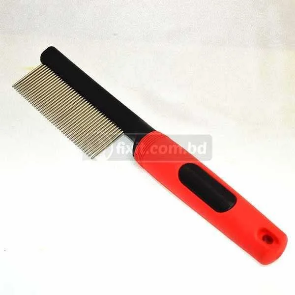 Red & Black Plastic Handle Pet Dog Metal Comb - Image 2
