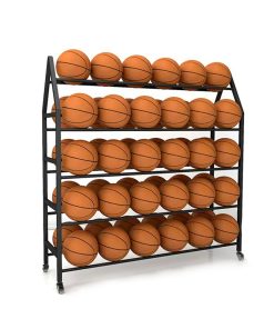 Freestanding Ball Cart Heavy Duty Double-Sided Ball Storage Trolley on Wheels Rolling Basketball Football Rack Holder