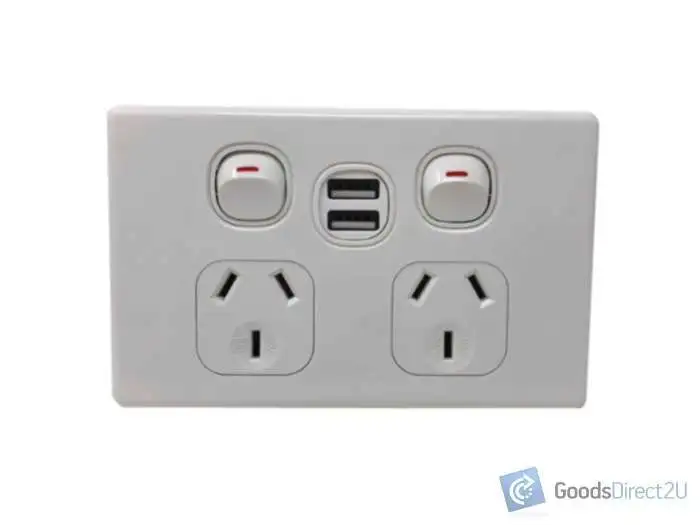 Power Point/USB – Double – Horizontal – Slimline – 10A