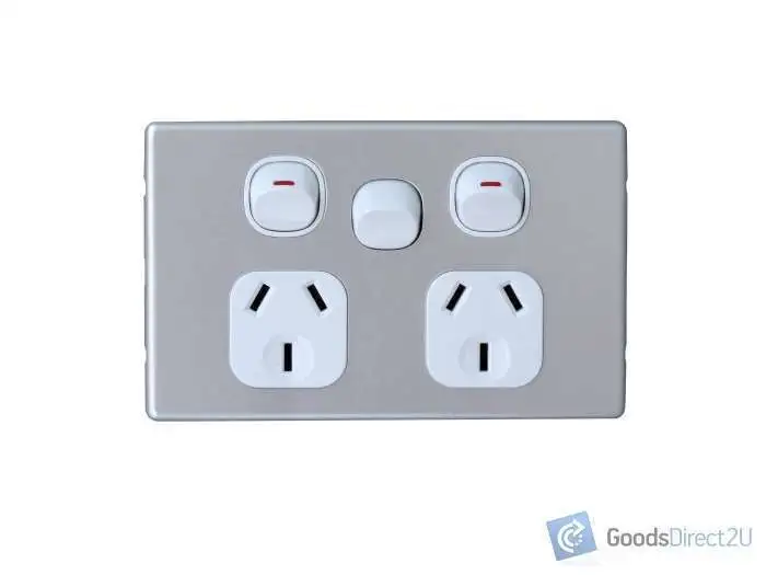 Power Point – Double – Horizontal – Ext Sw – Slimline, Alu – 10A - Image 2
