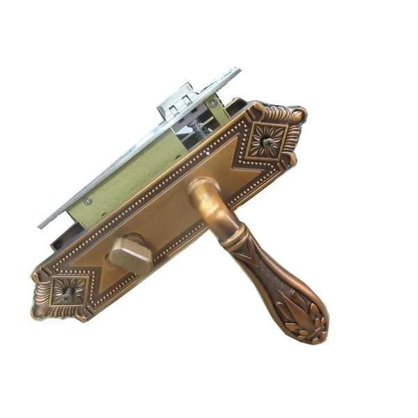 Antique Brass Color Door Handle Lock Lever Size 5Inch x 3Inch Simple Design - Image 2