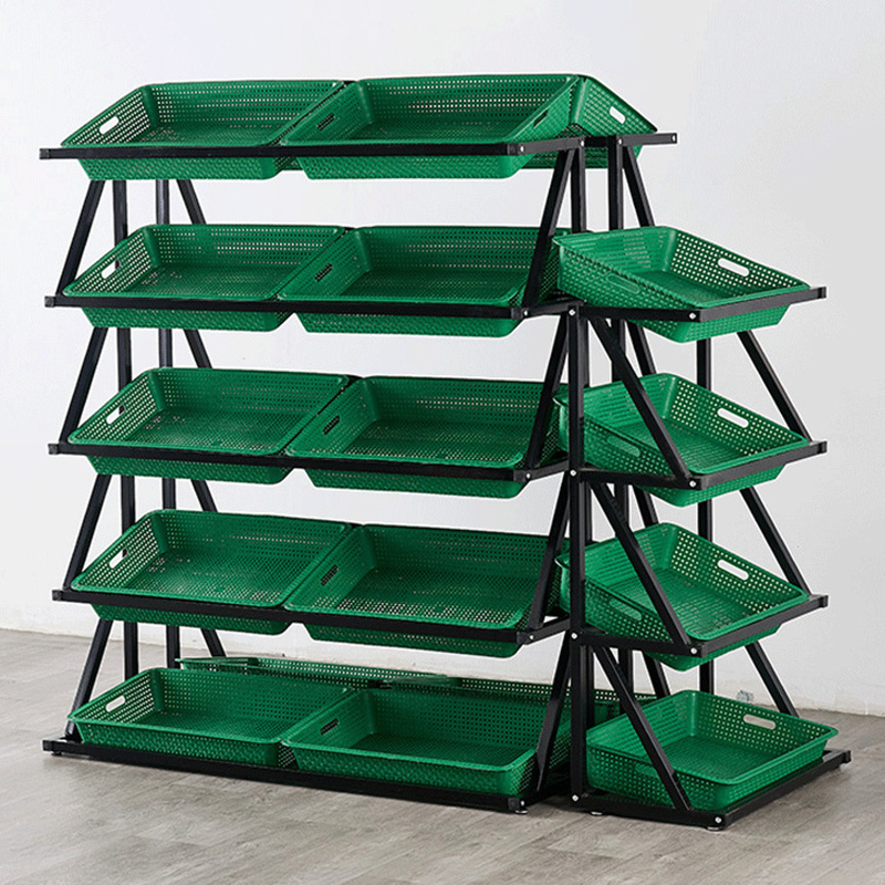 Supermarket Fruits Vegetables Grocery Display Shelf Bread Baskets Retail Display Rack
