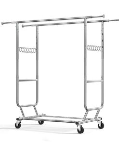 Alternative view of Adjustable Double Clothing Garment Rack with Wheels Rolling Clothes Rack Freestanding Closet Stand FY-FB