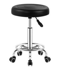 Alternative view of Adjustable Round Rolling Stool Bar Stool with Wheels Swivel Bar Stool Metal Counter Stool with Leather Seat FY-AG