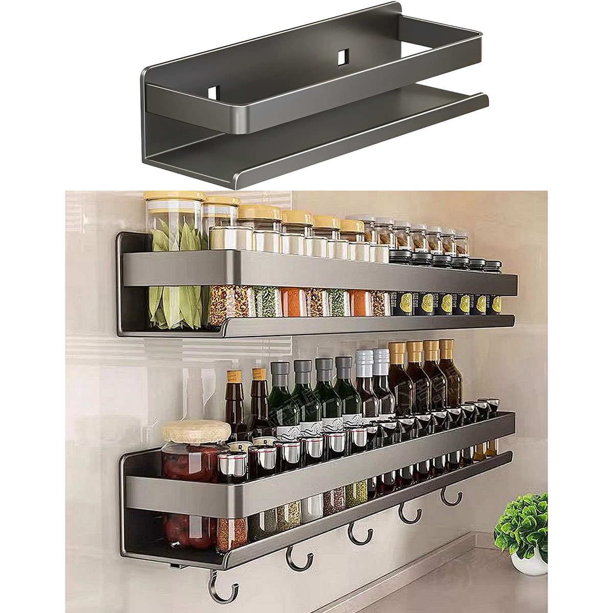 Carbon Steel Spice Storage Rack Detachable Wall Mounted Floating Shelves for Kitchen RS-NV - Image 2