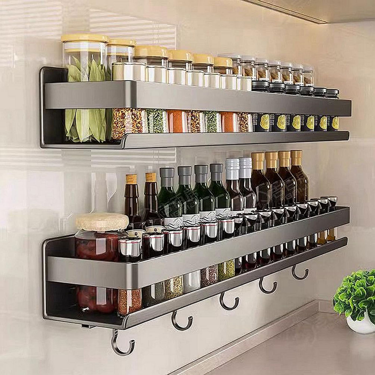 Carbon Steel Spice Storage Rack Detachable Wall Mounted Floating Shelves for Kitchen RS-NV - Image 5