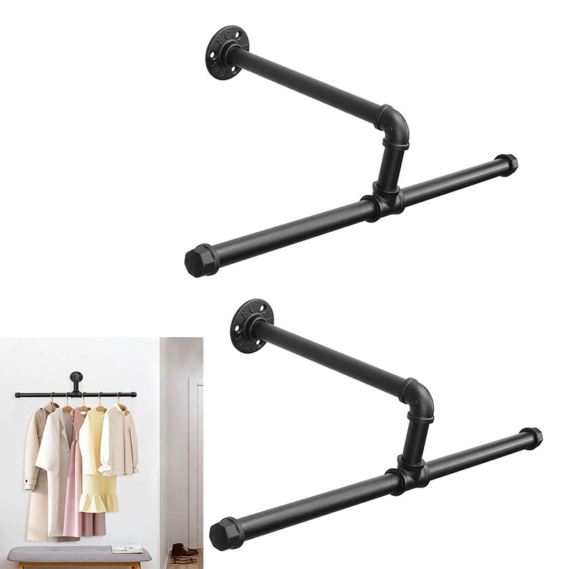 2pcs Industrial Pipe Clothes Racks Floating DIY Wall Mounted Heavy Duty Rustic Vintage Clothing Rod