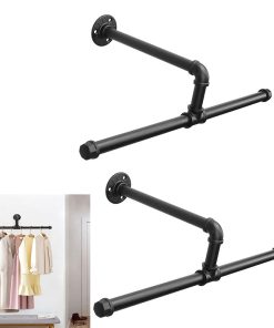 Alternative view of 2pcs Industrial Pipe Clothes Racks Floating DIY Wall Mounted Heavy Duty Rustic Vintage Clothing Rod