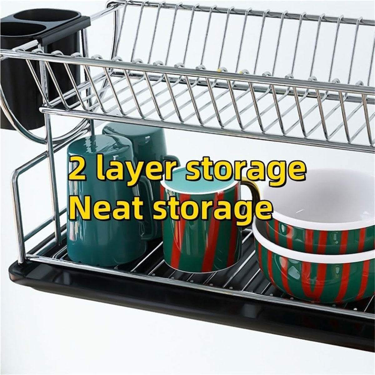 Kitchen Dish Drainer 2-Layer Dish Drying Rack Metal Frame Kitchen Organization for Kitchen Restaurant RS-JN - Image 5