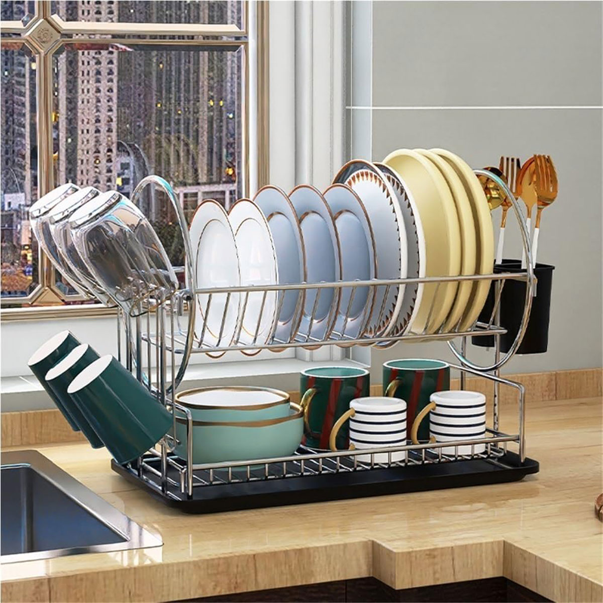 Kitchen Dish Drainer 2-Layer Dish Drying Rack Metal Frame Kitchen Organization for Kitchen Restaurant RS-JN - Image 9