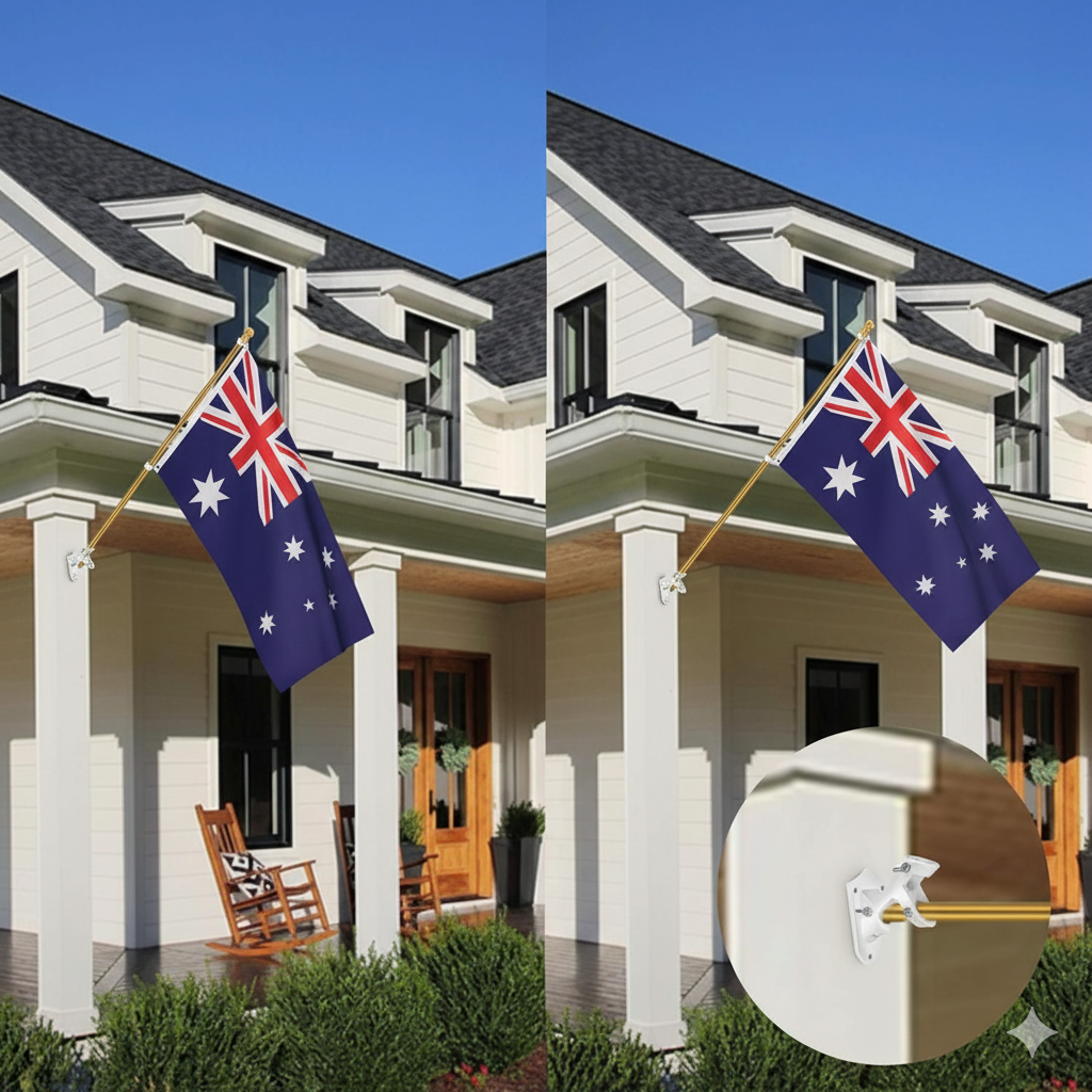 Wall Mount Flag Pole Holder with 3 Fixing Clamps 2 Position for 1Inch Inner Dia Pole CR-JN - Image 9
