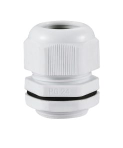 PG24 IP68 Compression Cable Gland 15mm – 20mm with Locknut, Conduit Size 27mm – White