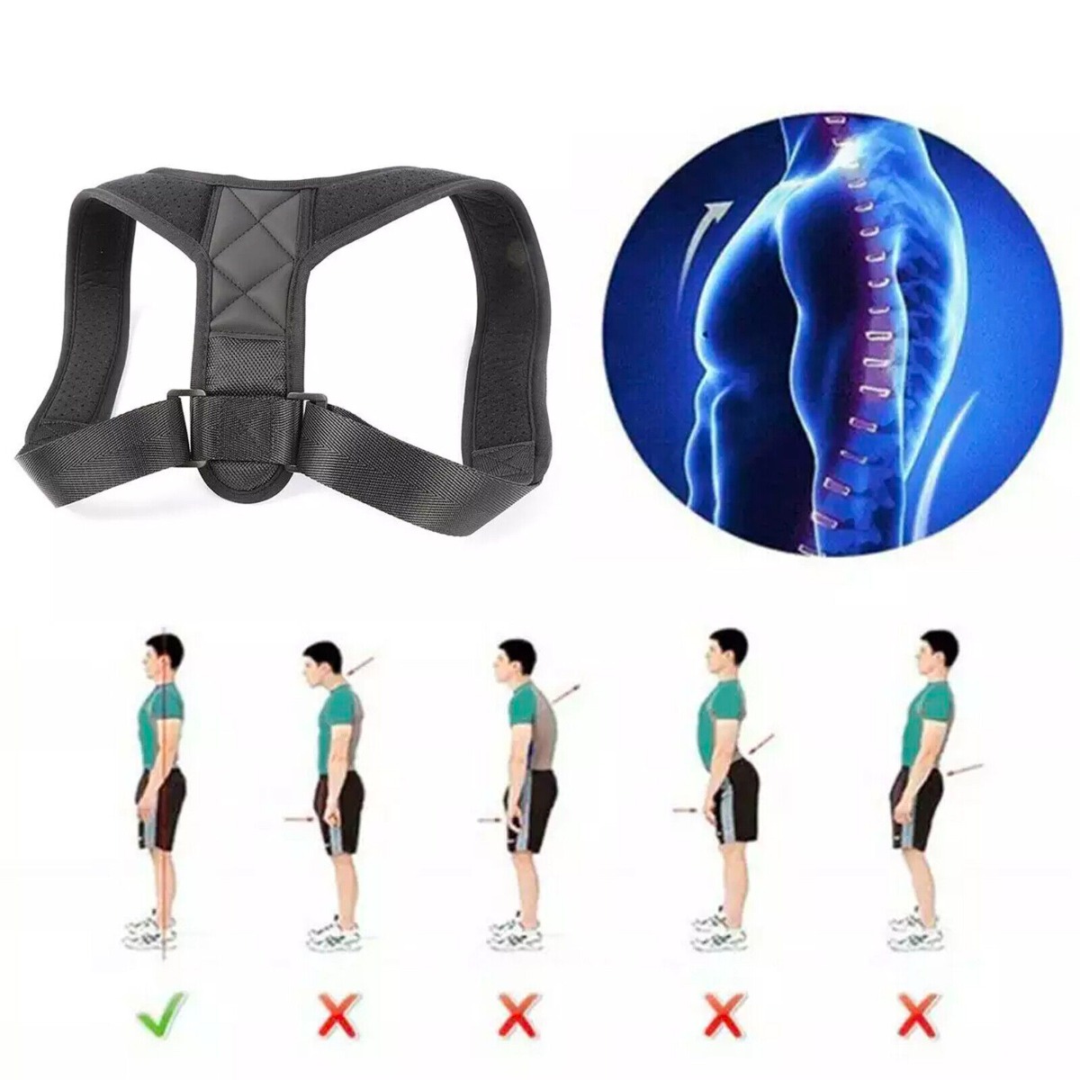 AVARTEK Adjustable Posture Corrector Back Shoulder Belt Lumbar Spine Support Body Brace Strap - Image 6