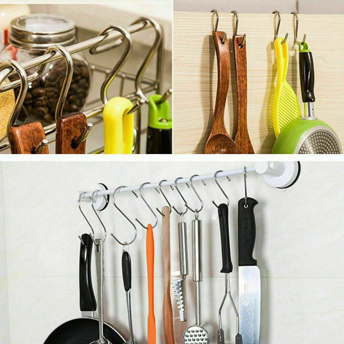 10 Medium Stainless Steel S Hooks, For Kitchen Utensil, Hanging Clothes - Image 7