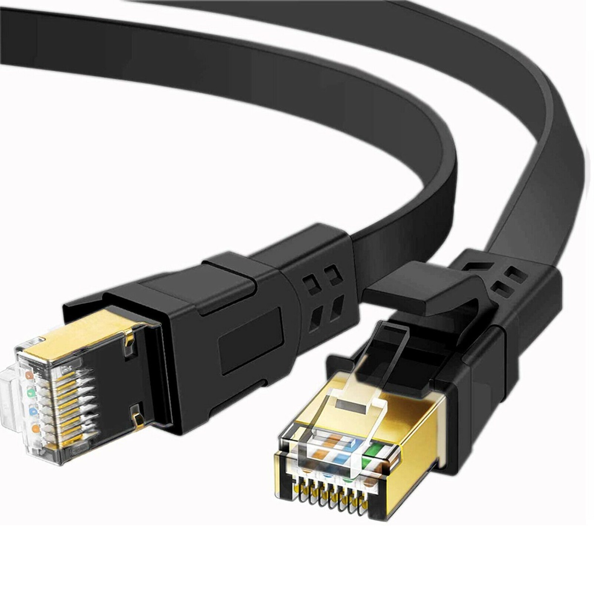 FLAT 10m CAT8 SSTP Shielded 2000MHz 40Gbps High Speed Ethernet Cable RJ45 – Black